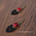 Boucles d’oreilles de dentelle noire pour femmes avec alliage de Rose crochet boucle d’oreille